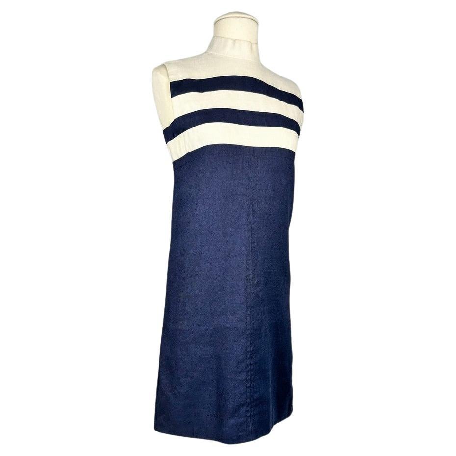 Navy dress in linen by Yves Saint Laurent Couture numbered 011709 Circa 1966