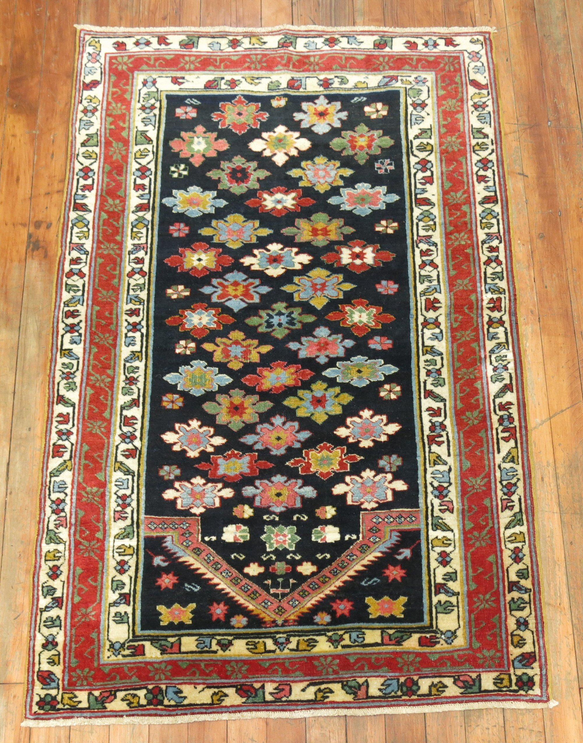 Navy Field Late 19th Century Antique Caucasian Shirvan Prayer Small Rug For Sale 1