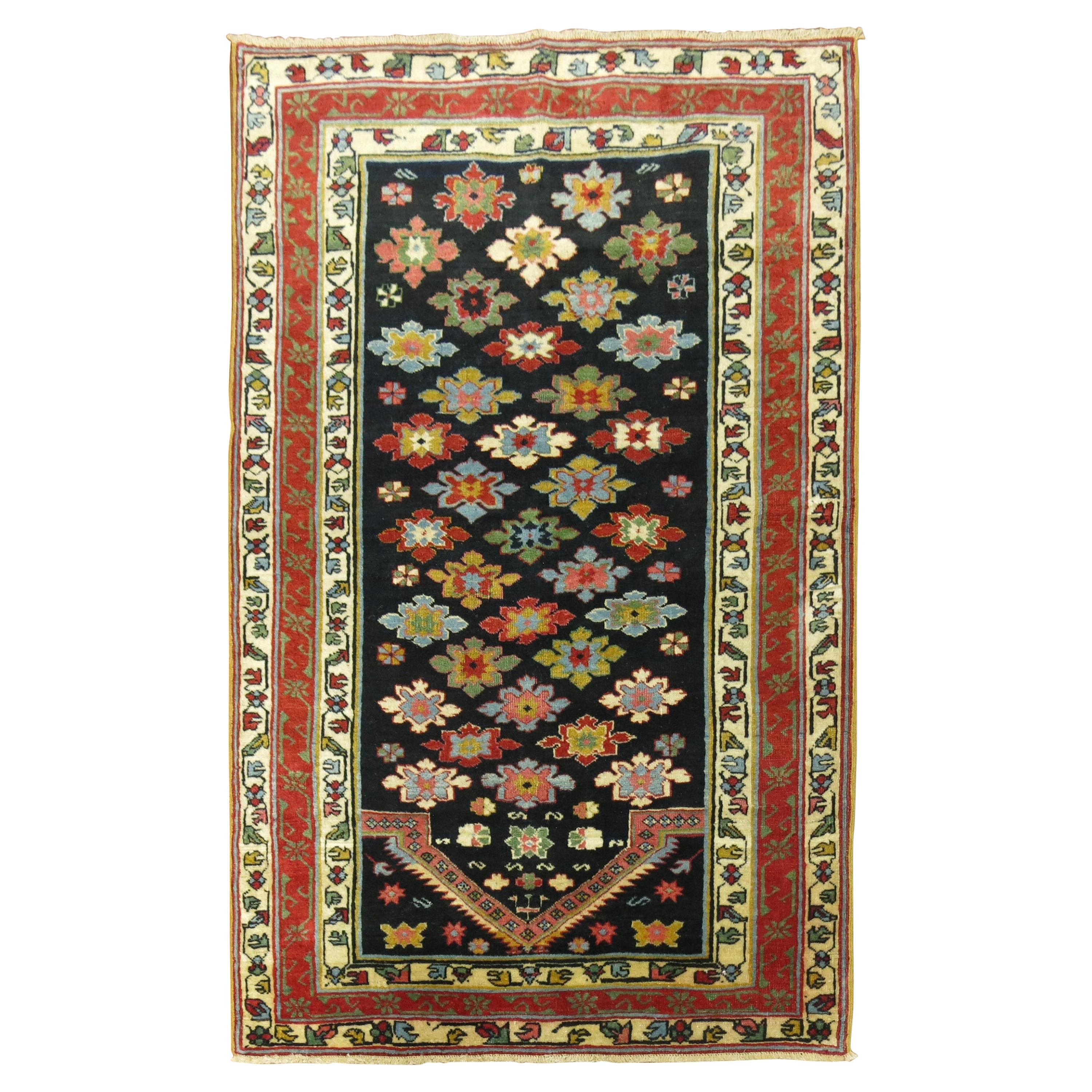 Navy Field Late 19th Century Antique Caucasian Shirvan Prayer Small Rug For Sale