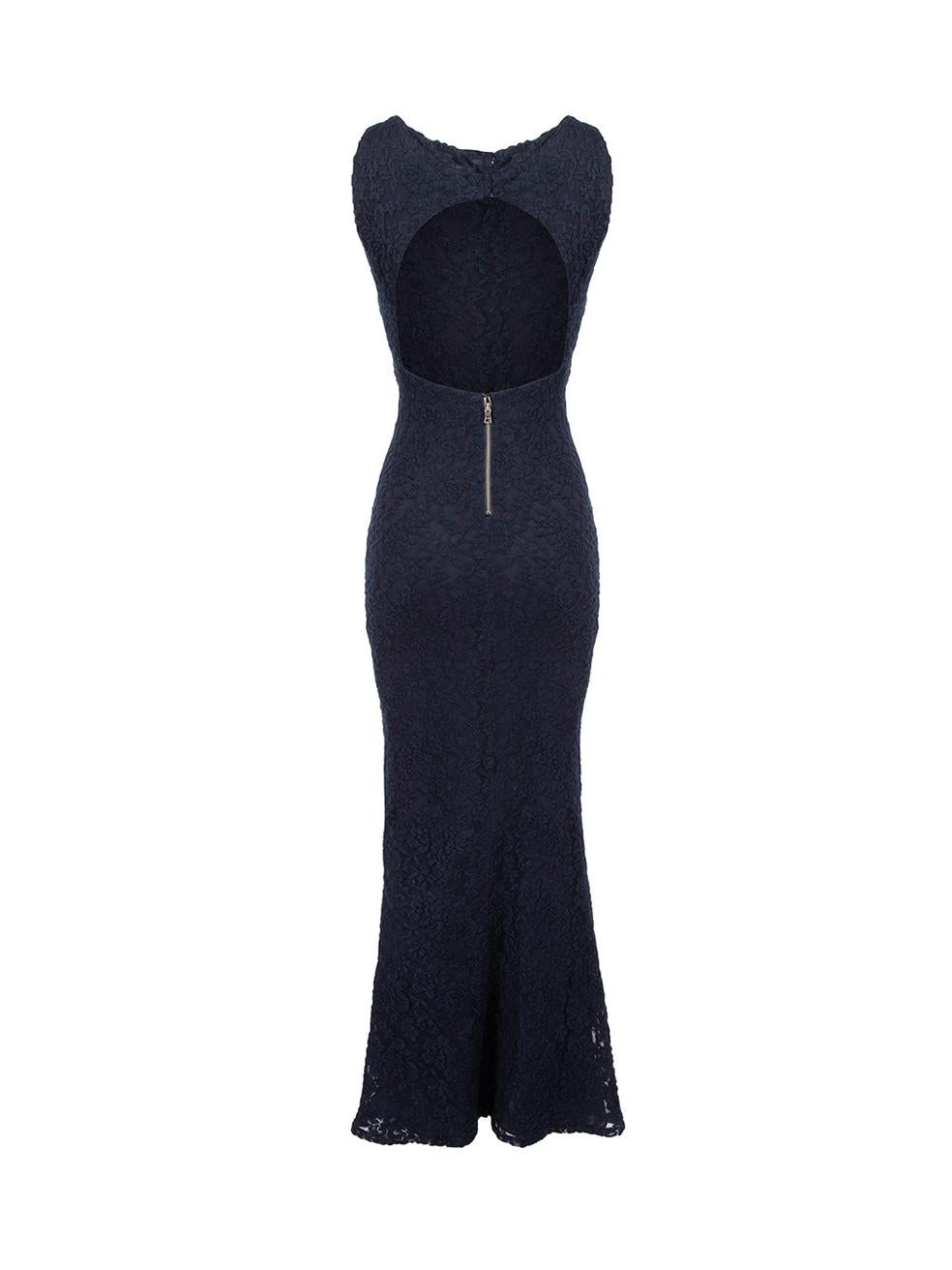 Black Alice + Olivia Navy Floral Lace Open Back Maxi Dress Size XS