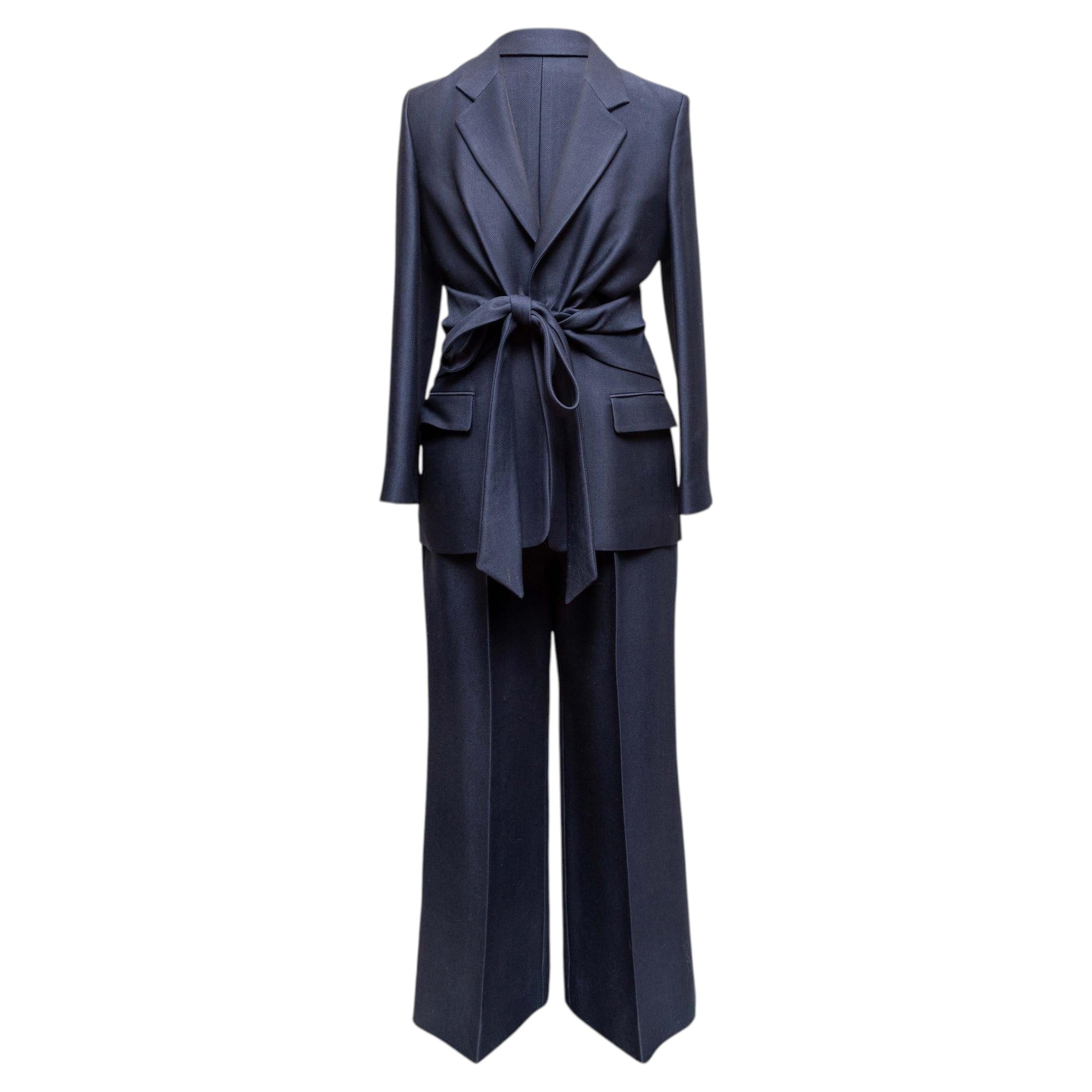 Navy Gabriela Hearst Virgin Wool & Silk-Blend Pant Suit Size US S
