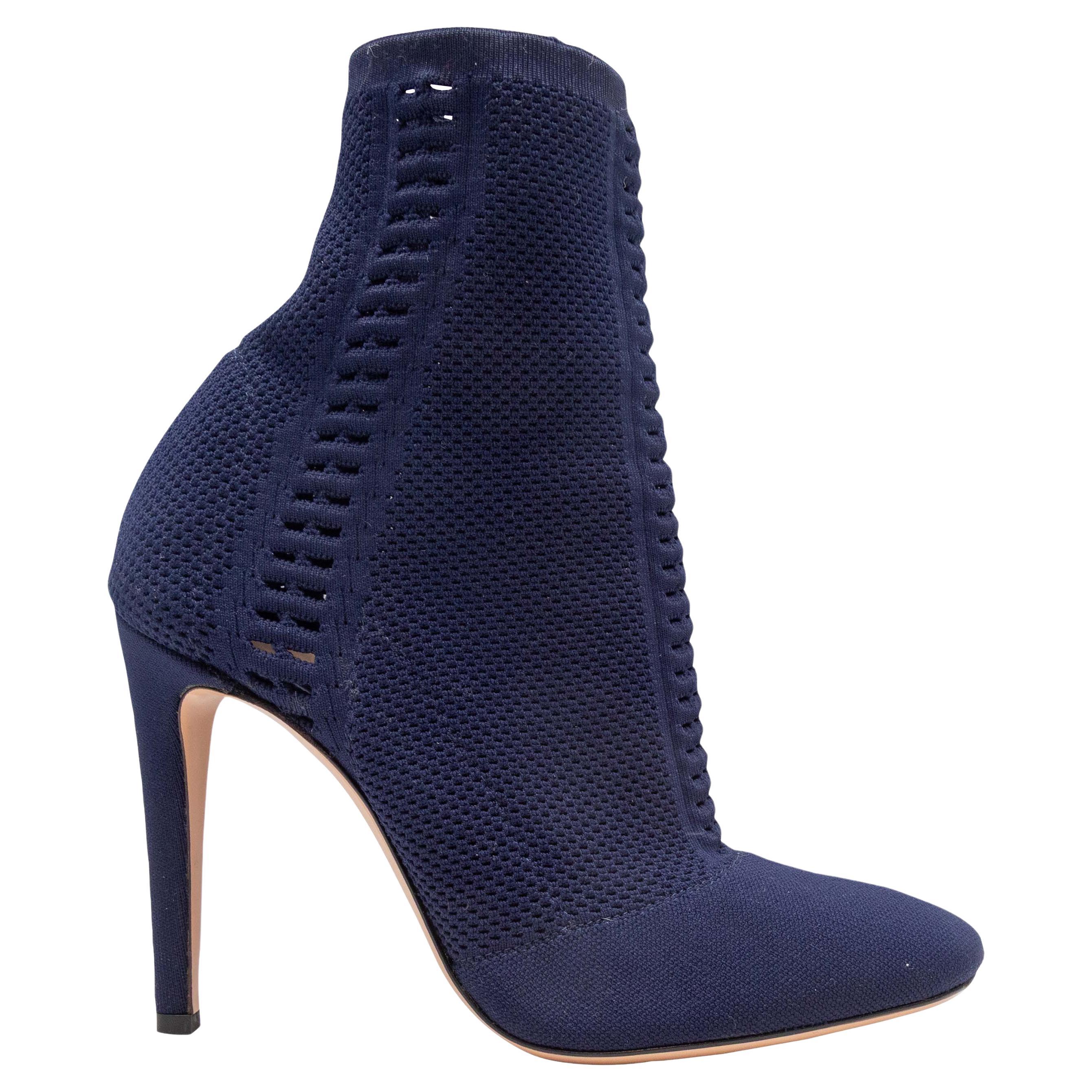 Navy Gianvito Rossi Stretch Textiles Sock Boots For Sale