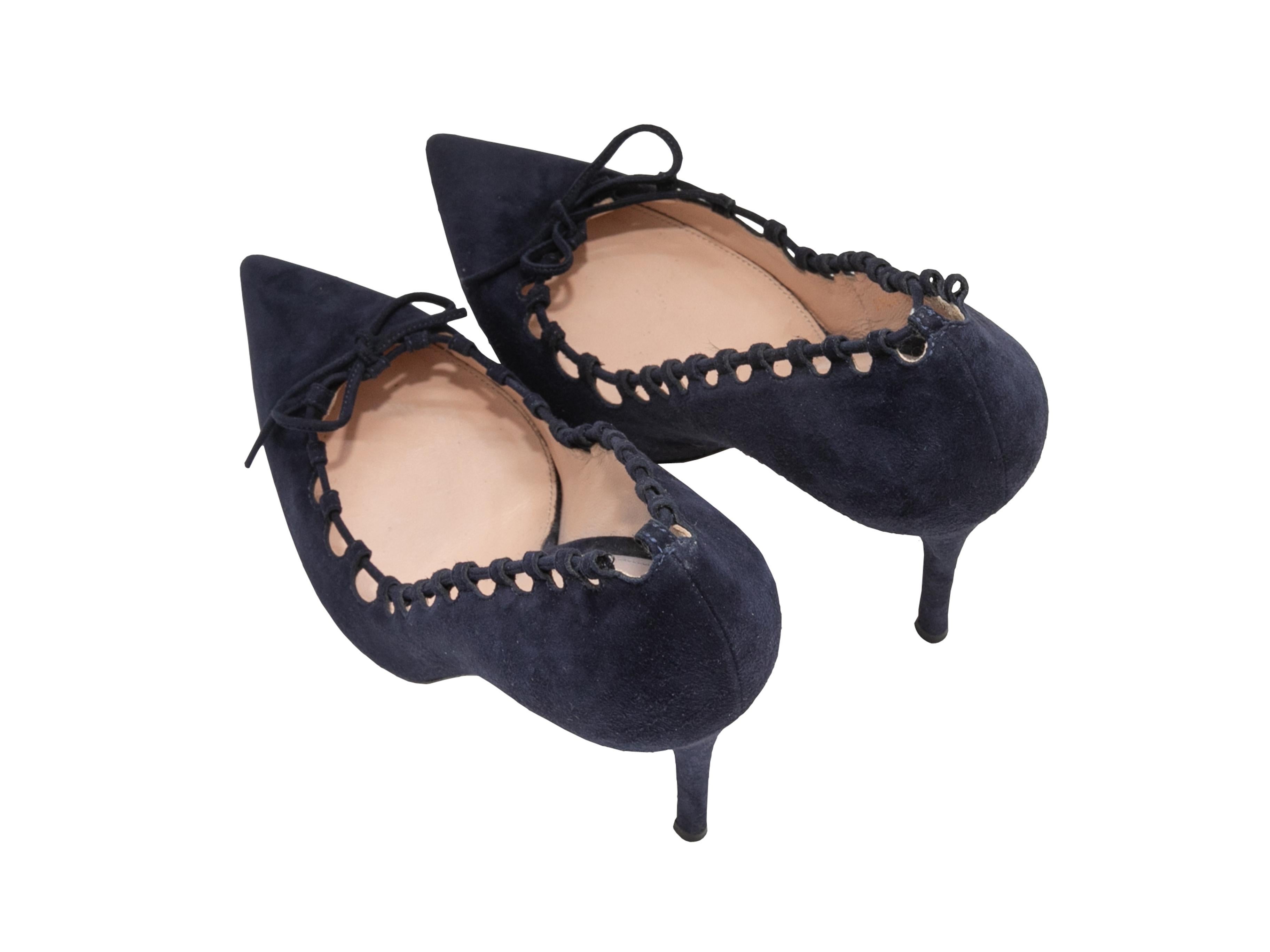 Noir Gianvito Rossi escarpins à bout pointu en daim bleu marine, taille 42 en vente