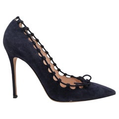 Navy Gianvito Rossi Suede Pointed-Toe Bow Pumps Size 42