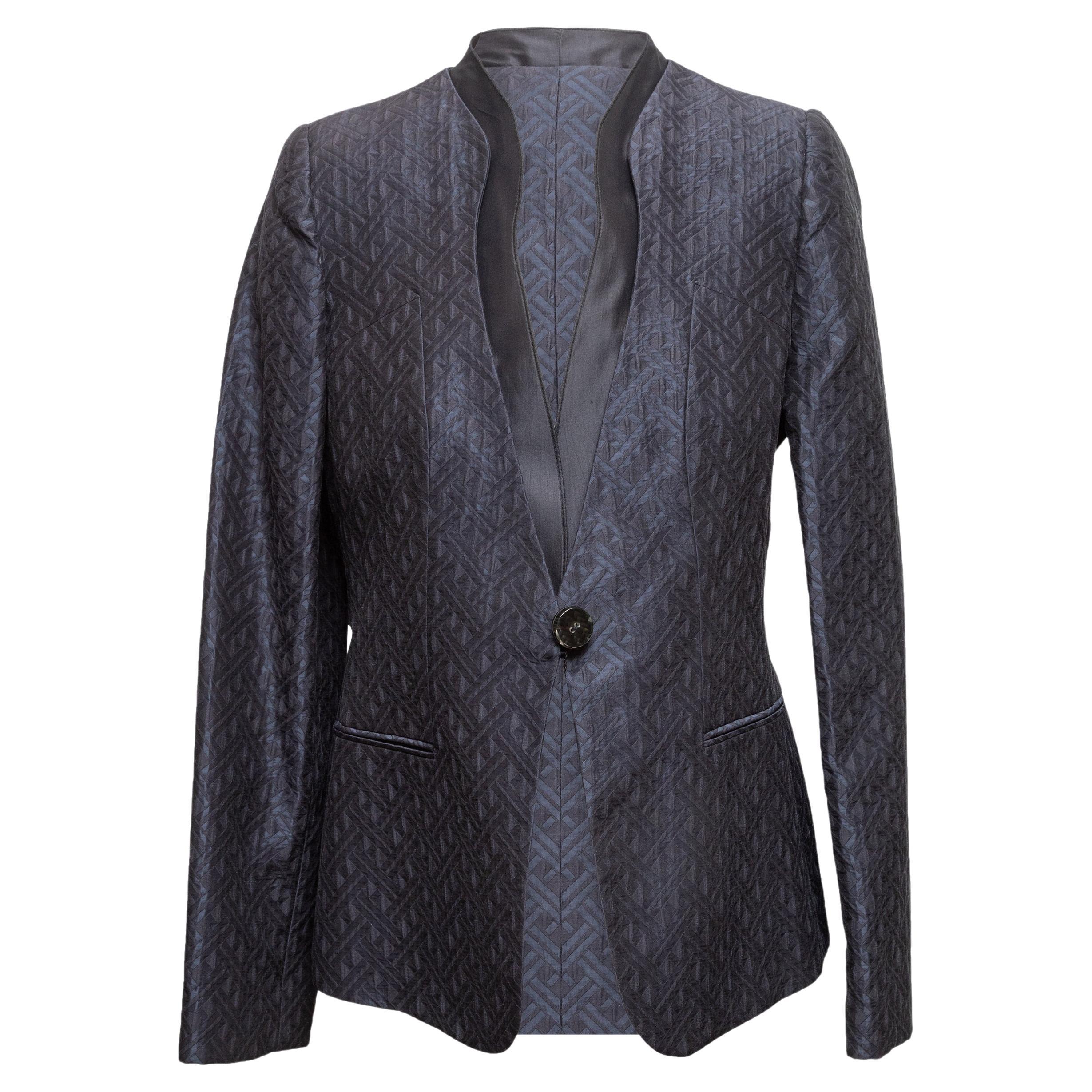 Marineblauer Giorgio Armani Jacquard-Einzelknopf-Blazer Größe IT 46 im Angebot