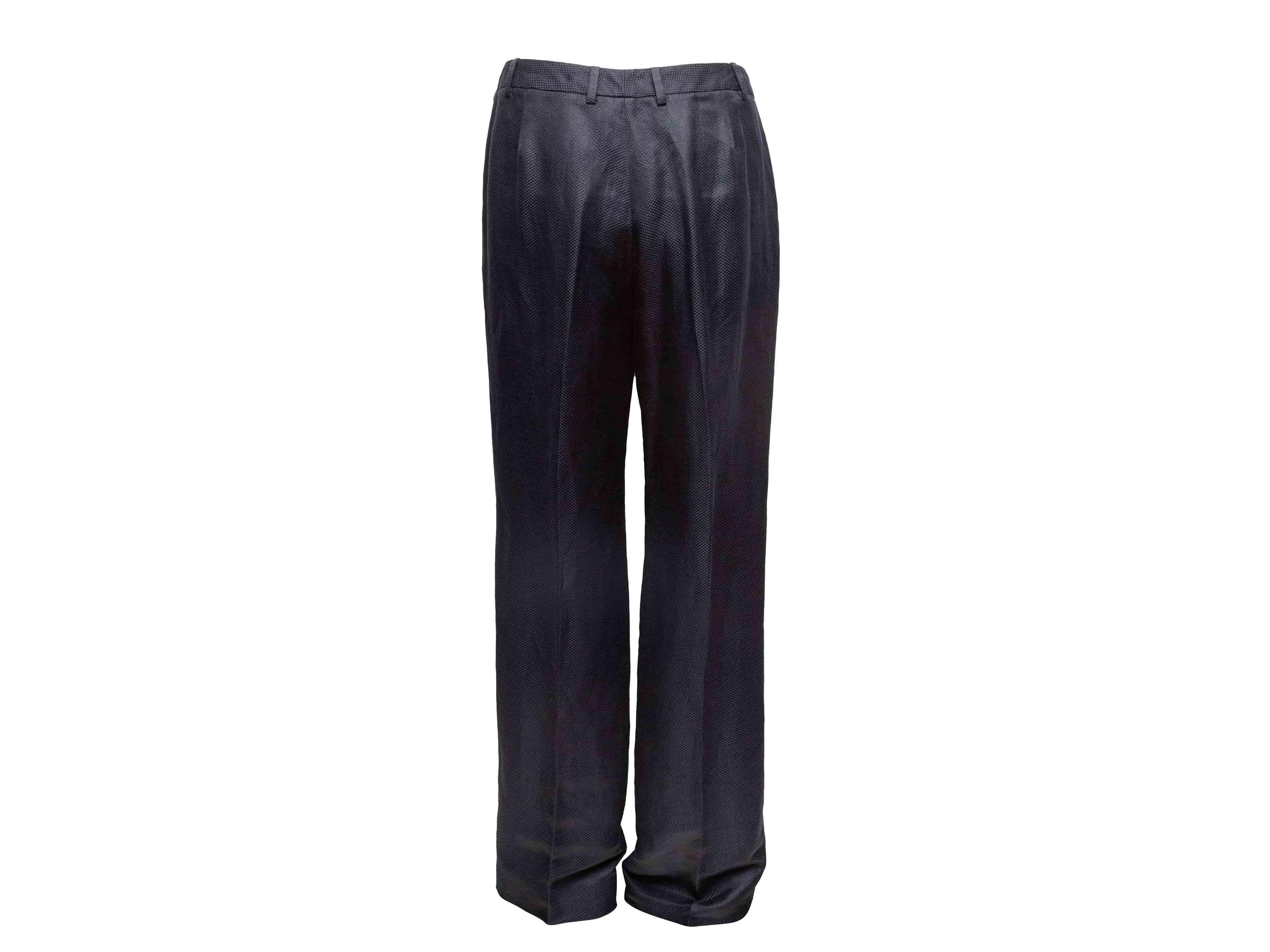 Nero Navy Giorgio Armani Linen-Blend Textured Trousers Size IT 46 in vendita