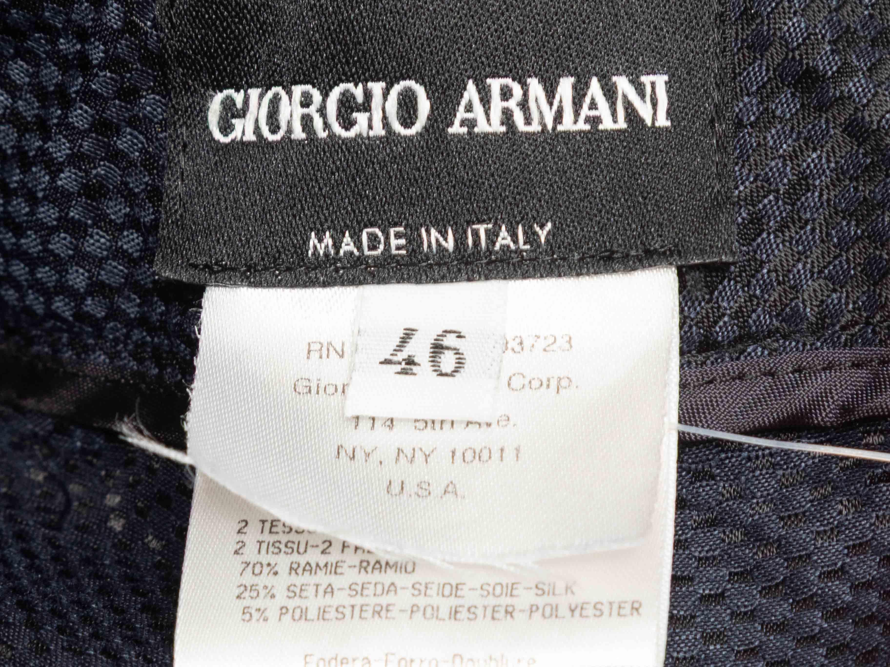 Navy Giorgio Armani Linen-Blend Textured Trousers Size IT 46 In condizioni buone in vendita a New York, NY