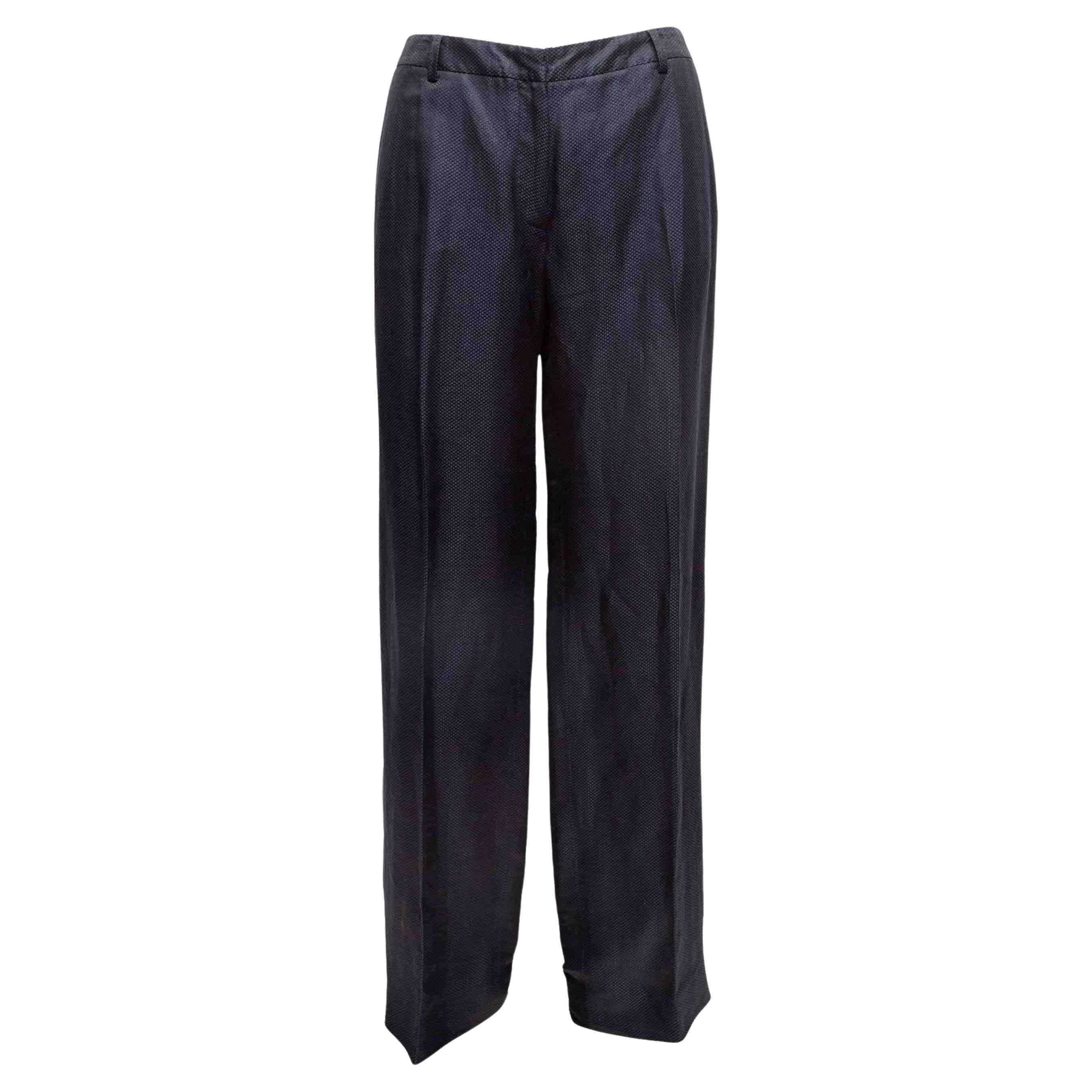 Navy Giorgio Armani Linen-Blend Textured Trousers Size IT 46 in vendita