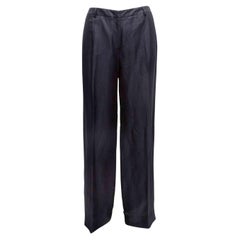 Navy Giorgio Armani Linen-Blend Textured Trousers Size IT 46