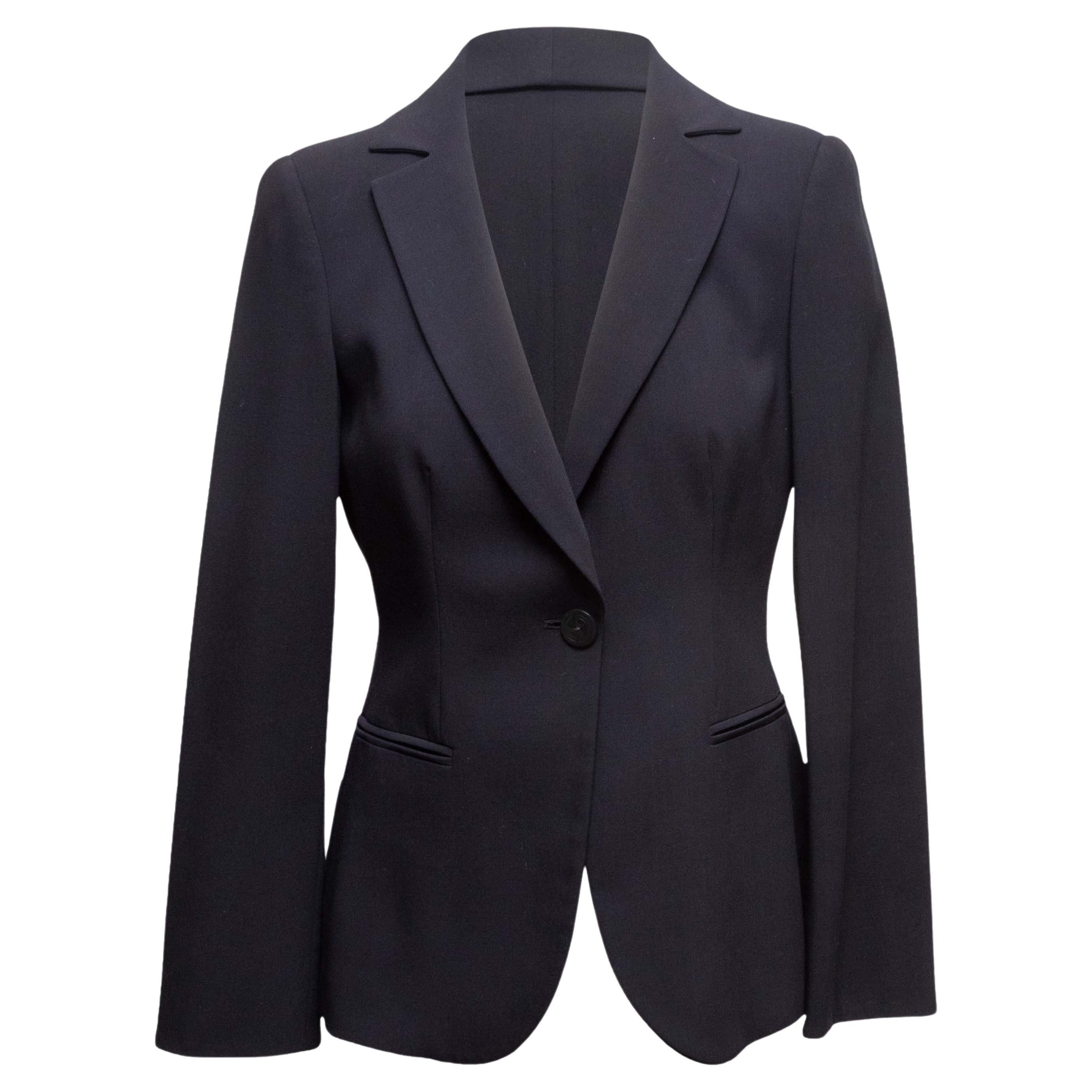 Navy Giorgio Armani Virgin Wool Single Button Blazer Size IT 40 For Sale