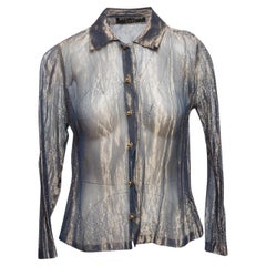 Navy & Gold Betsey Johnson Luxe Iridescent Button-Up Top