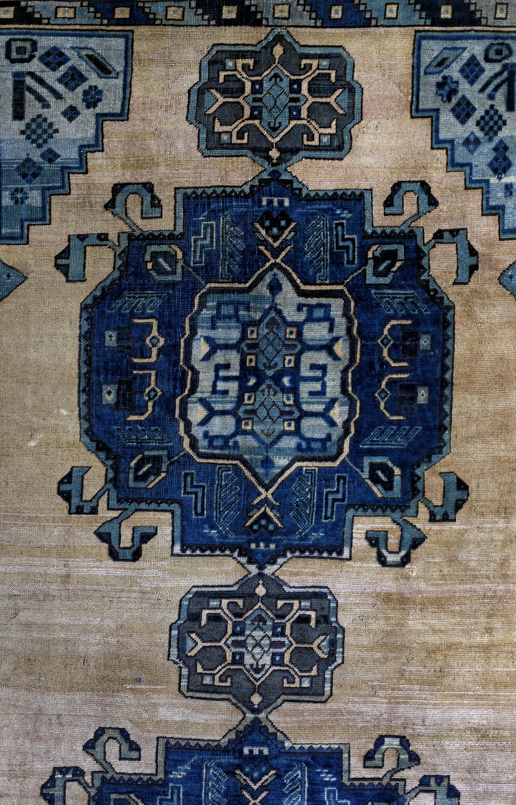 Hand-Knotted Navy, Green and Beige Handmade Wool Turkish Old Anatolian Konya Rug For Sale