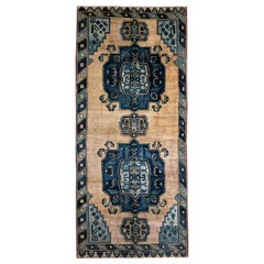 Navy, Green and Beige Handmade Wool Turkish Old Anatolian Konya Rug Navy, Green and Beige Handmade Wool Turkish Old Anatolian Konya Rug
