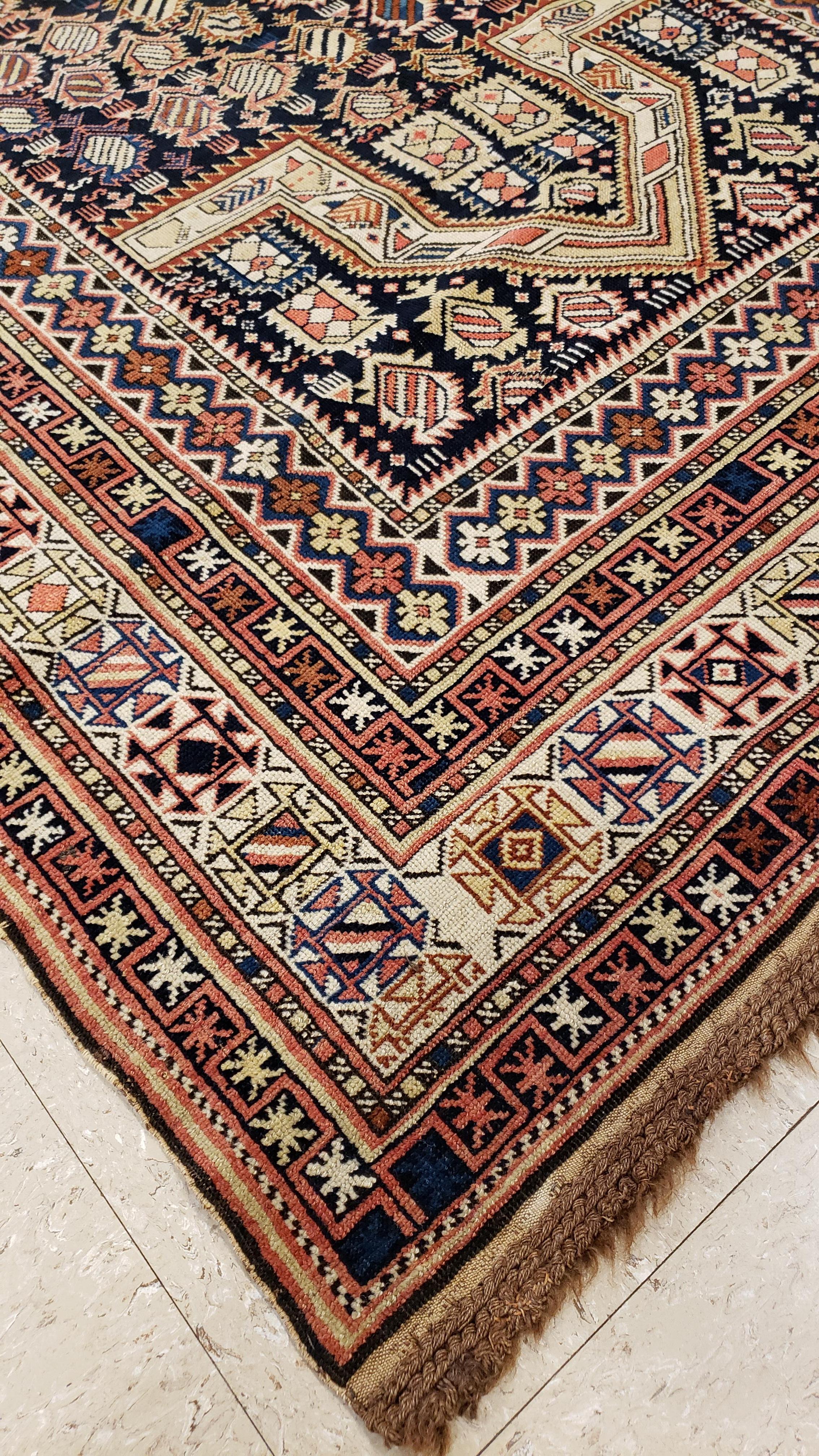 Kazak Navy Ground Antique Marasali Shirvan Prayer Rug, Hand Knotted, Wool Oriental Rug For Sale
