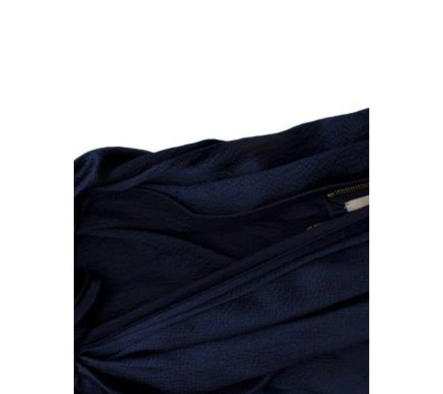 Black Roland Mouret Navy Hammered Silk-Satin Draped Gown - xs For Sale