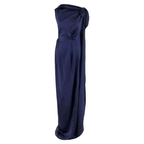 Roland Mouret Navy Hammered Silk-Satin Draped Gown - xs For Sale