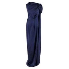 Roland Mouret Navy Hammered Silk-Satin Draped Gown - xs