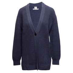 Navy Hermes Cashmere V-Neck Longline Cardigan