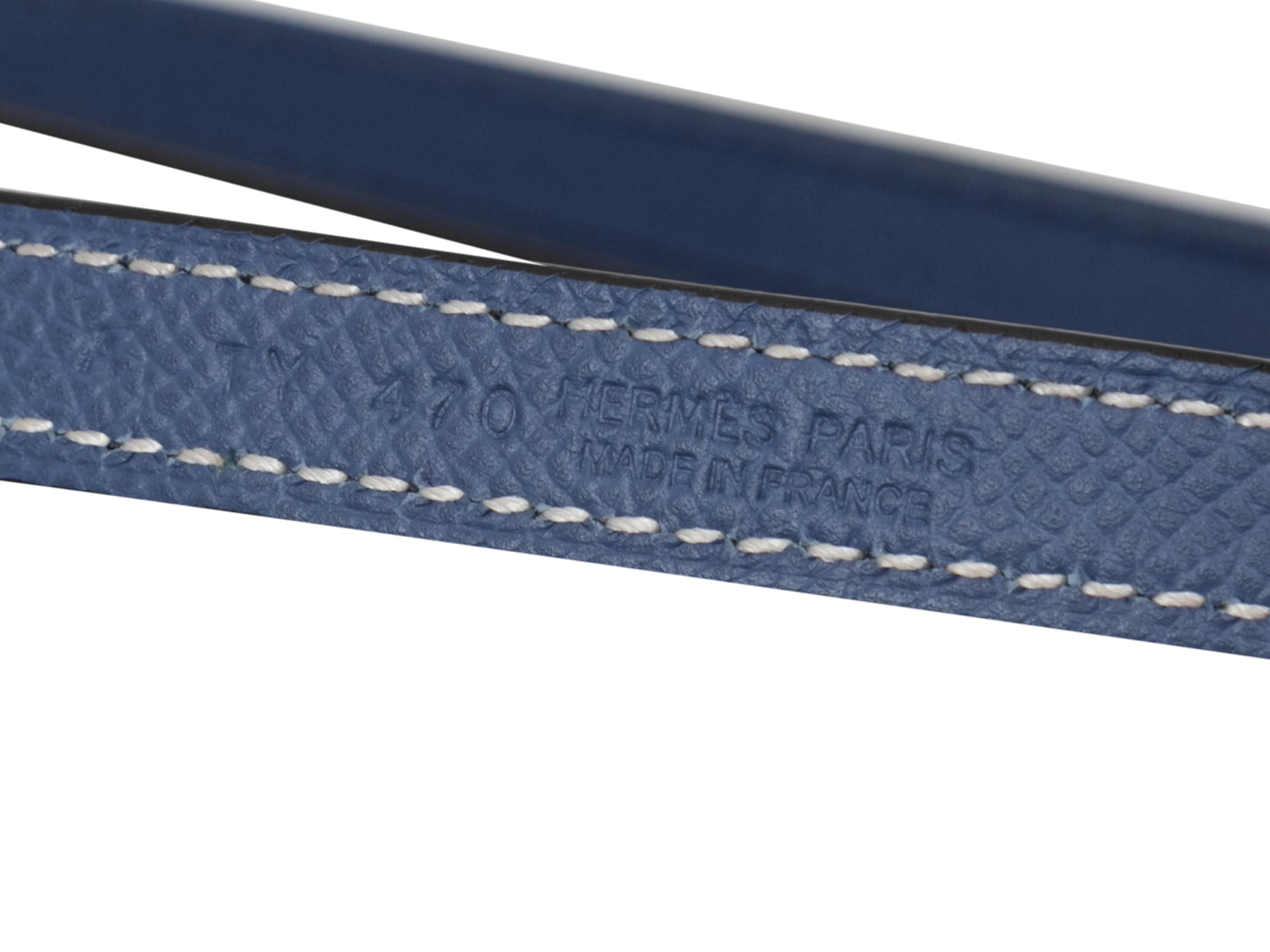 Navy Hermes Skinny Leather Belt In Good Condition For Sale In New York, NY