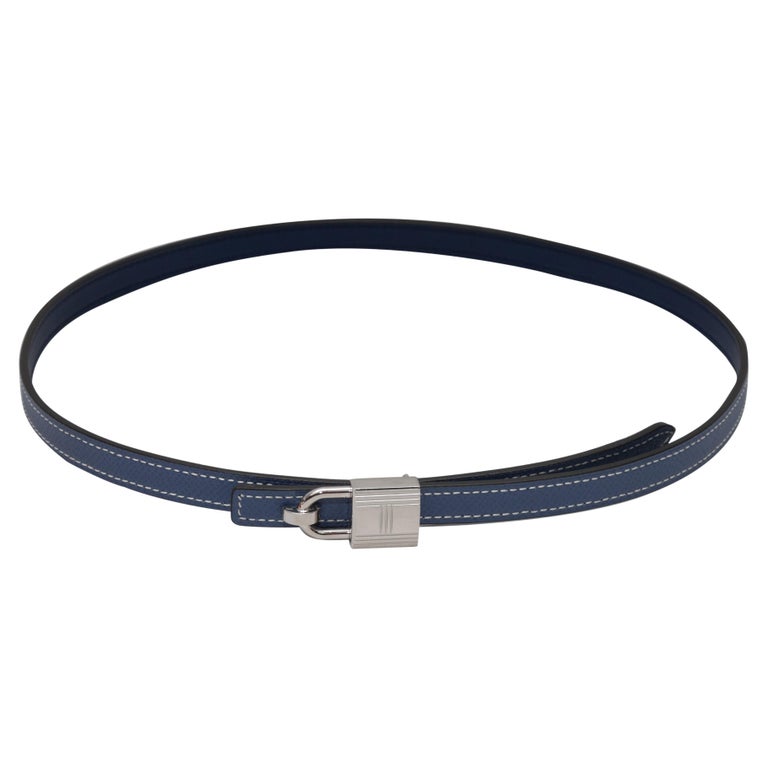 Navy Hermes Skinny Leather Belt For Sale at 1stDibs display picture 1