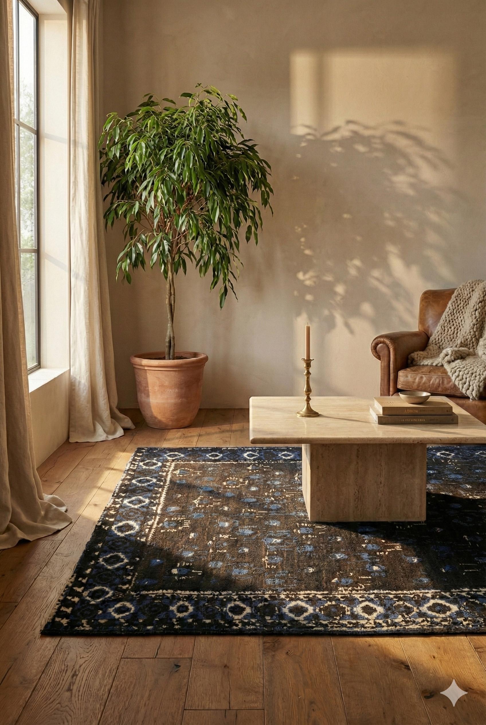 Marineblaue indische Wolle Hand geknüpft Teppich 8 ft 0 in x 9 ft 9 in (Oushak) im Angebot