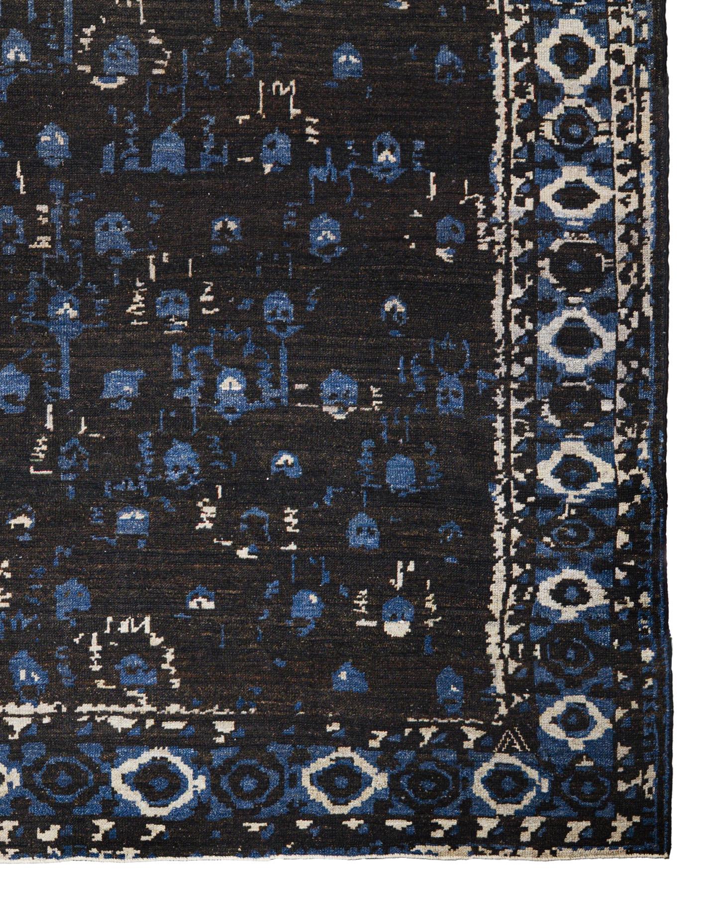 Marineblaue indische Wolle Hand geknüpft Teppich 8 ft 0 in x 9 ft 9 in (Handgeknüpft) im Angebot