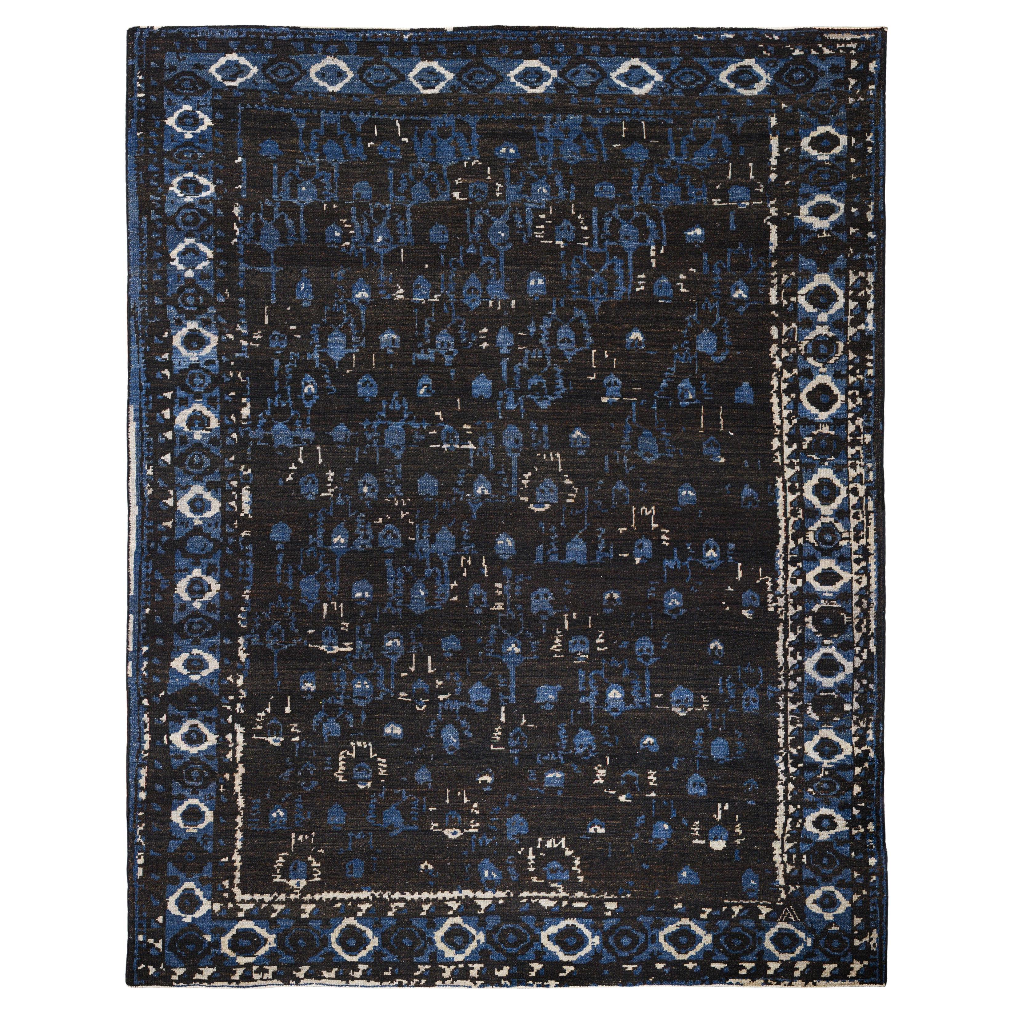 Marineblaue indische Wolle Hand geknüpft Teppich 8 ft 0 in x 9 ft 9 in im Angebot