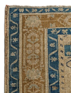 Navy, Ivory and Gold Handmade Wool Turkish Old Anatolian Konya Distressed Rug