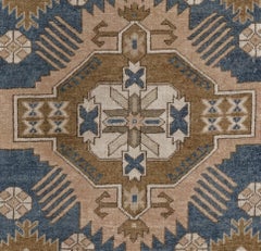 Navy, Ivory and Green Handmade Wool Turkish Old Anatolian Konya Runner
