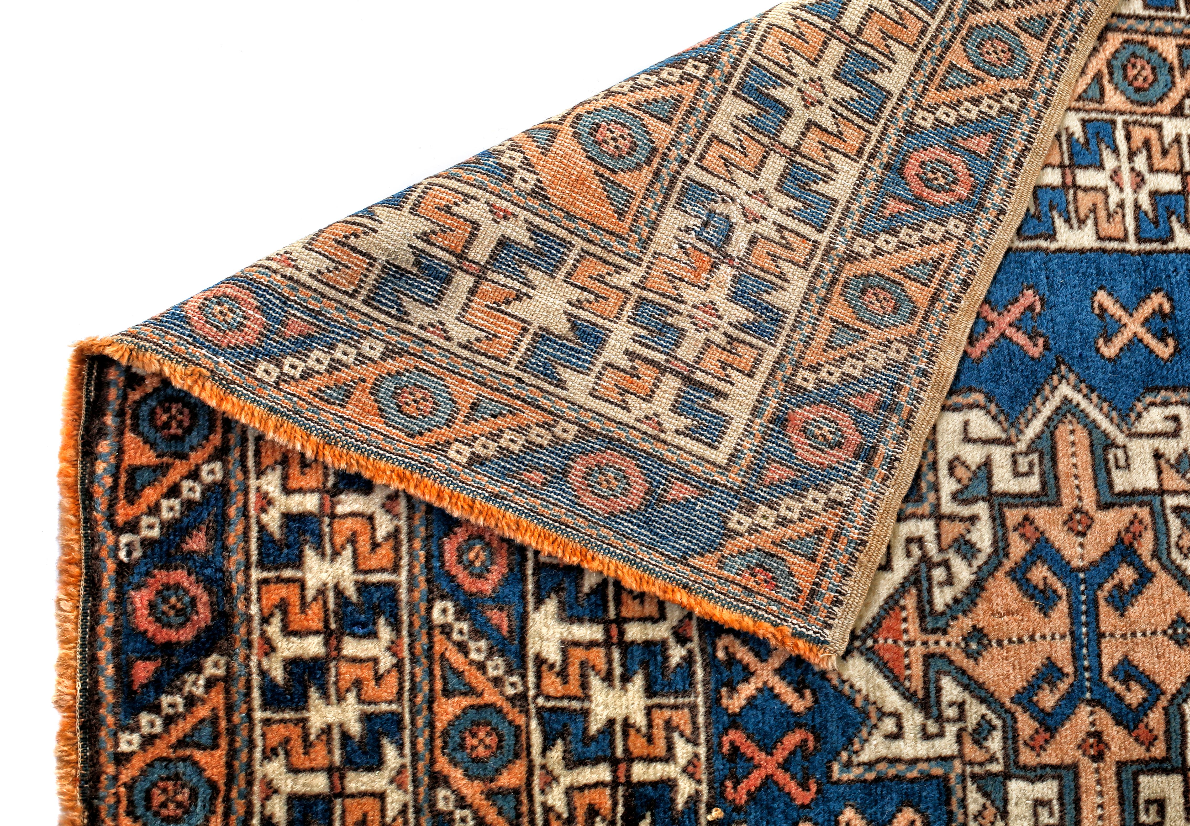Hand-Knotted Navy, Ivory and Red Handmade Wool Turkish Old Anatolian Konya Rug For Sale