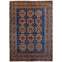 Navy, Ivory and Red Handmade Wool Turkish Old Anatolian Konya Rug Navy, Ivory and Red Handmade Wool Turkish Old Anatolian Konya Rug