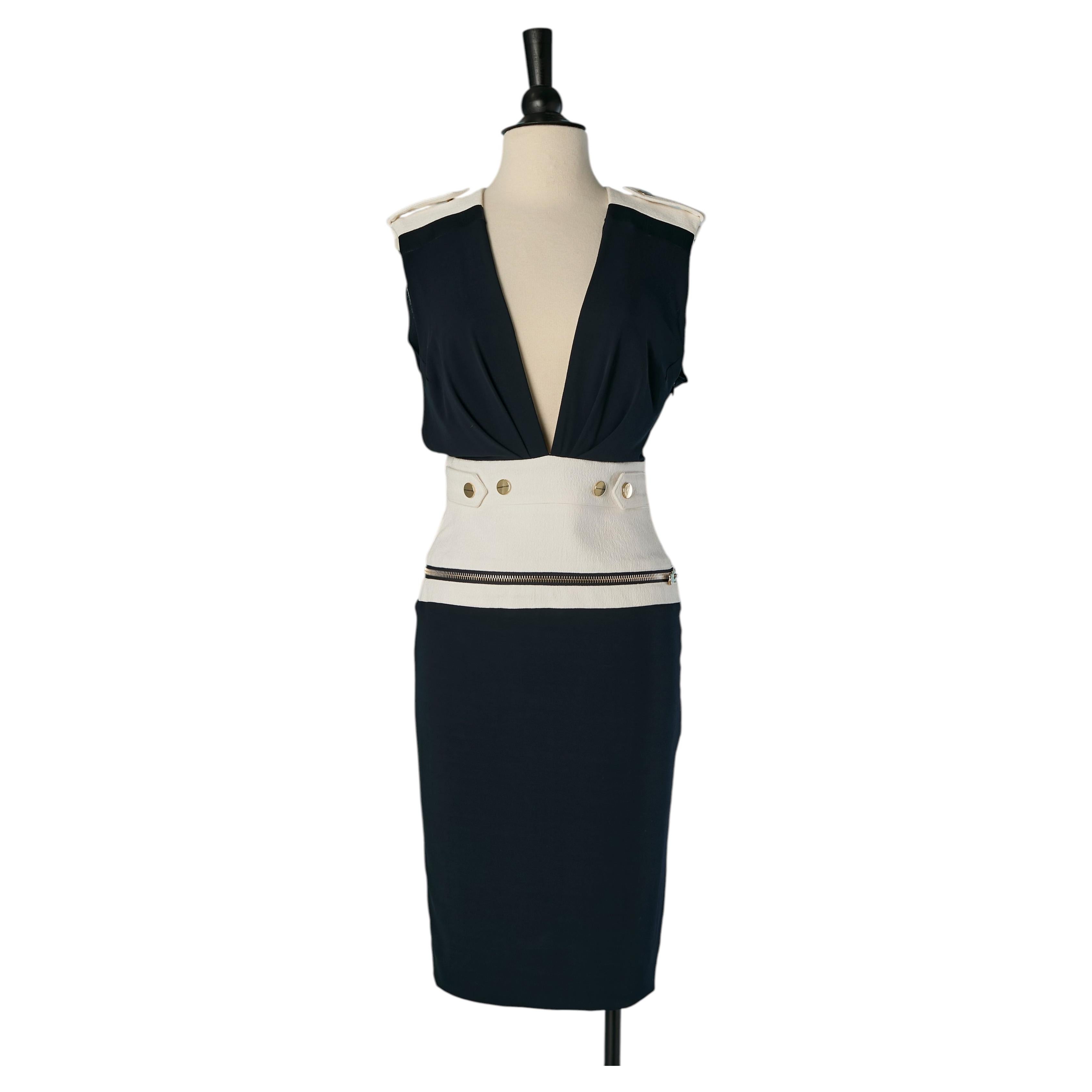 Navy jersey and off-white crêpe inset ALEXANDRE VAUTHIER