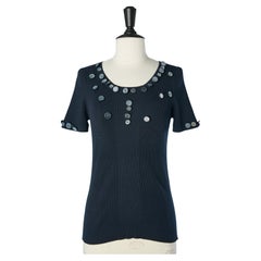 Navy jersey tee-shirt with decorative buttons "Coco Line" on Chanel SS2008 