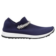 Marineblaue Jimmy Choo Verona Slip-On-Sneakers mit Kristallverzierung Größe 41