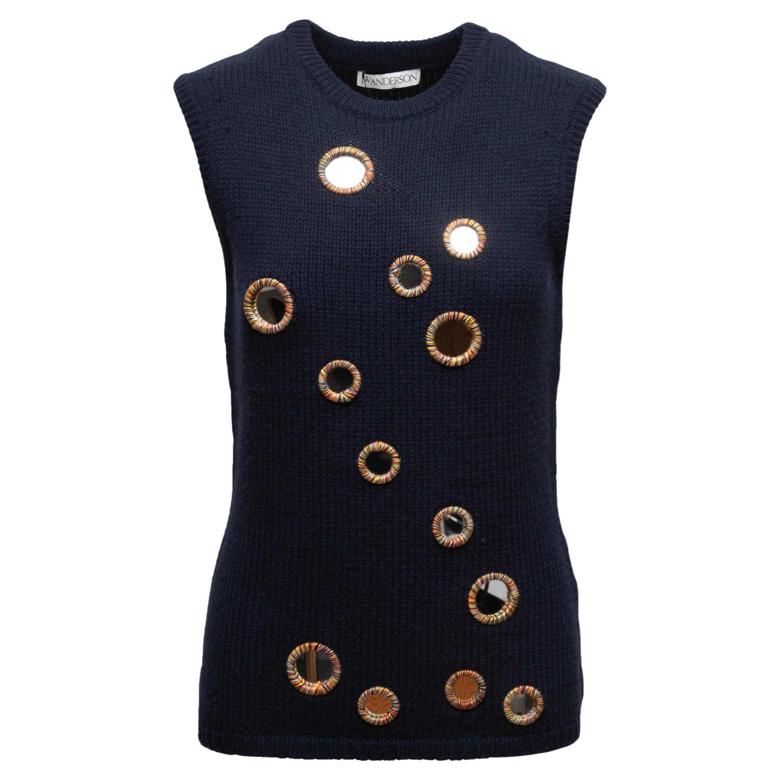 Navy JW Anderson Wool-Blend Mirror-Accented Knit Top Size US L For Sale