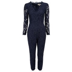 Navy Lace Long Sleeve V-Neck Jumpsuit Size XS