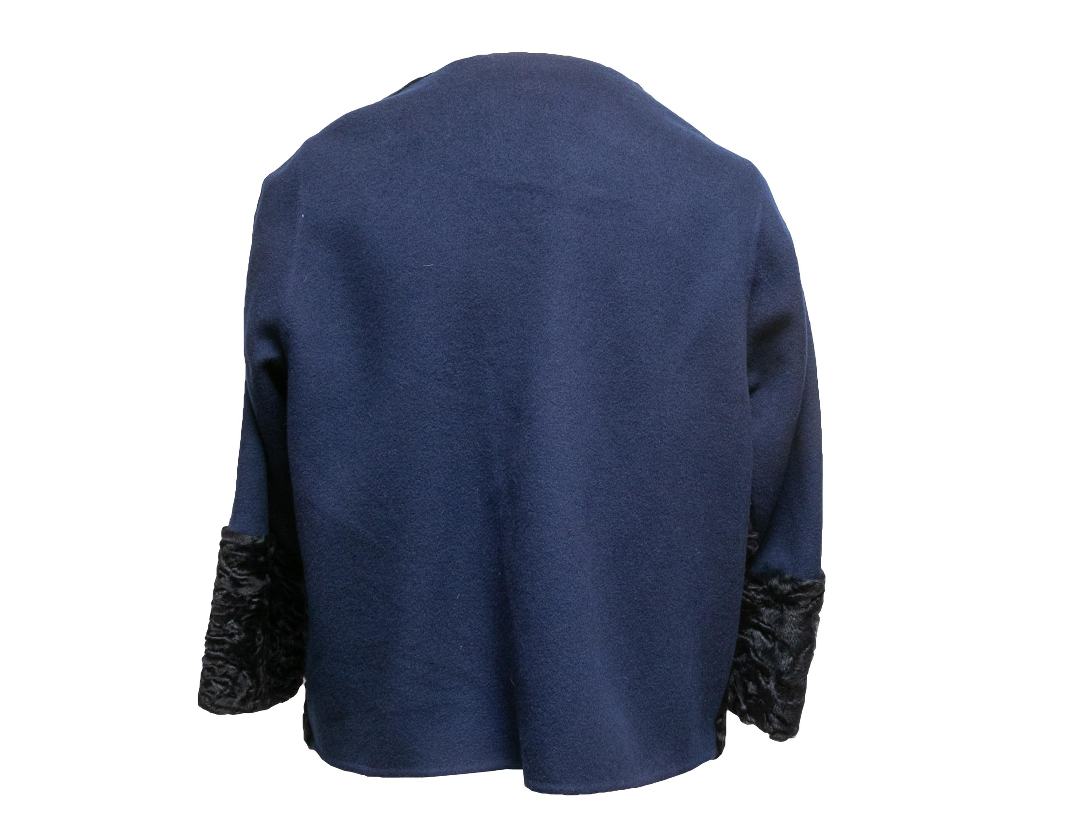 Black Navy Lafayette 148 Cashmere & Persian Lamb Fur Jacket Size US S