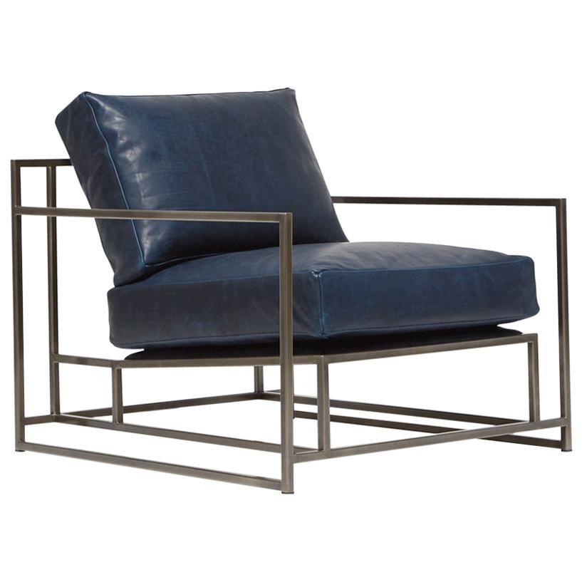 Navy Leather and Antique Nickel Armchair