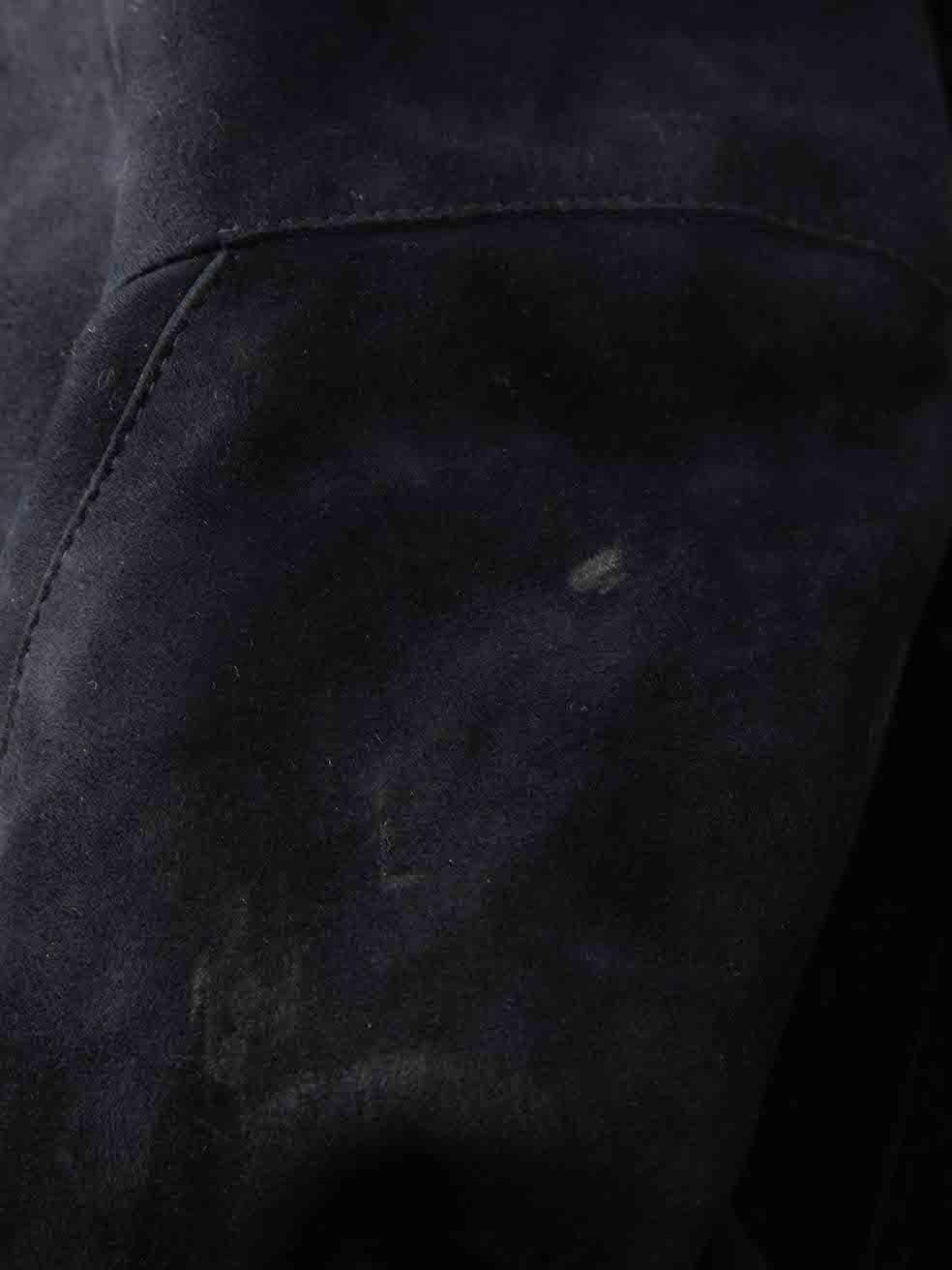 Women's Navy Leather Fringe Zipped Jacket Size S