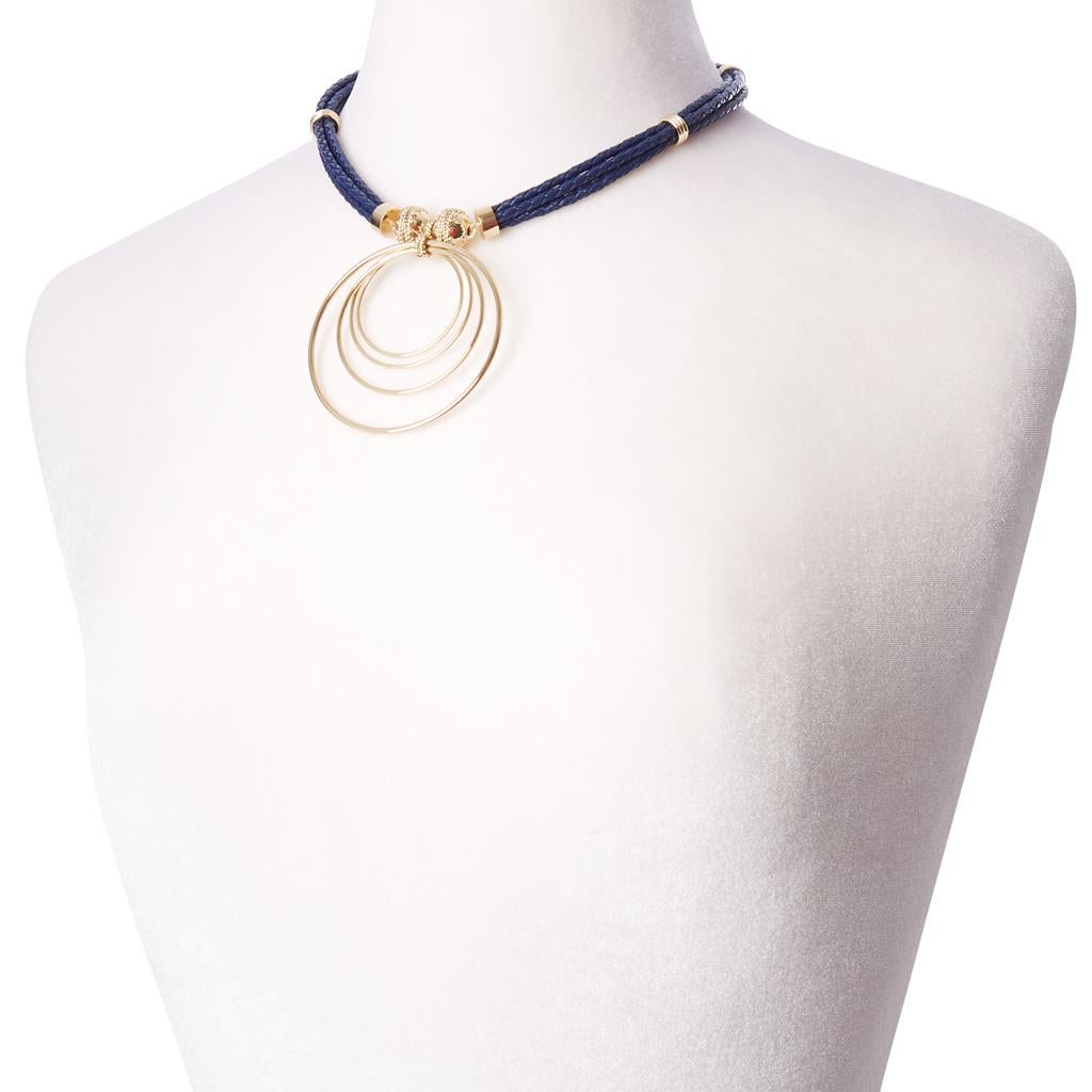 Navy Braided Leather Necklace For Sale 1