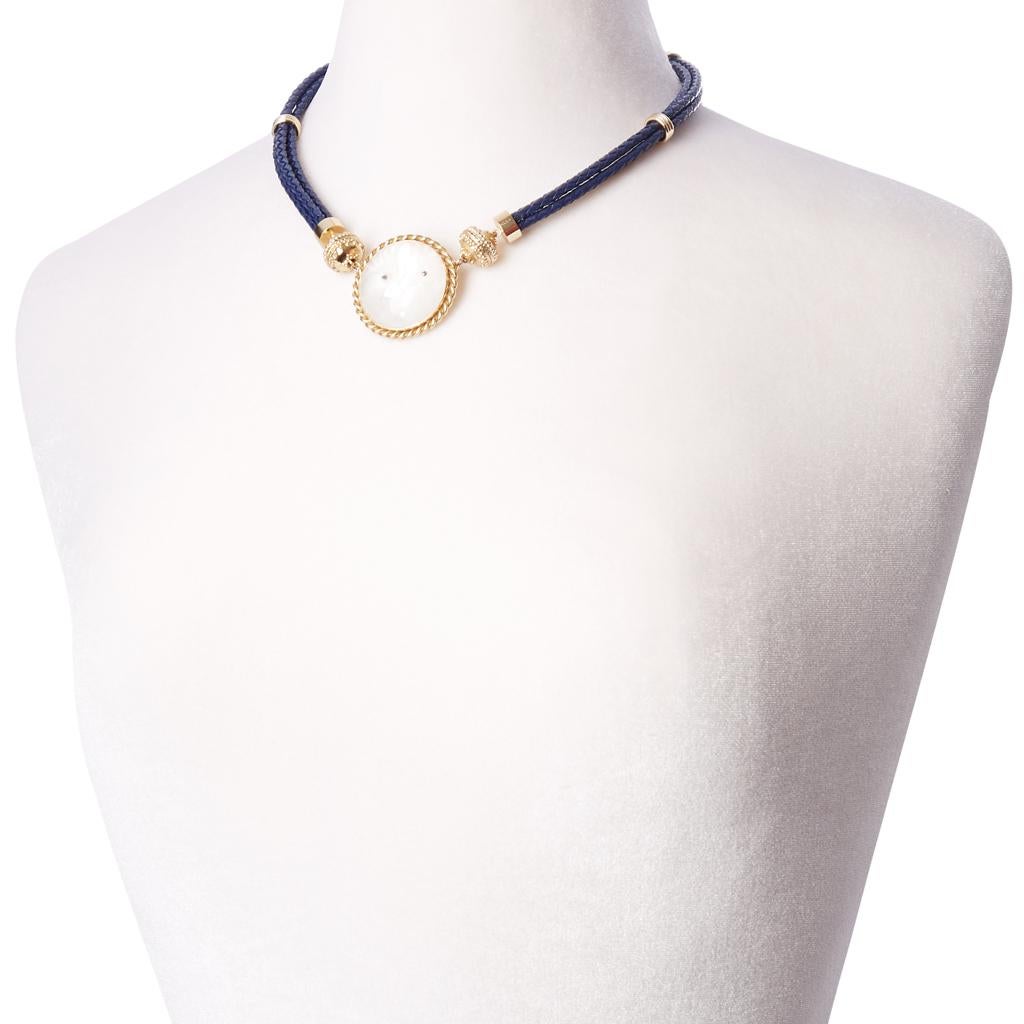 Navy Braided Leather Necklace For Sale 2