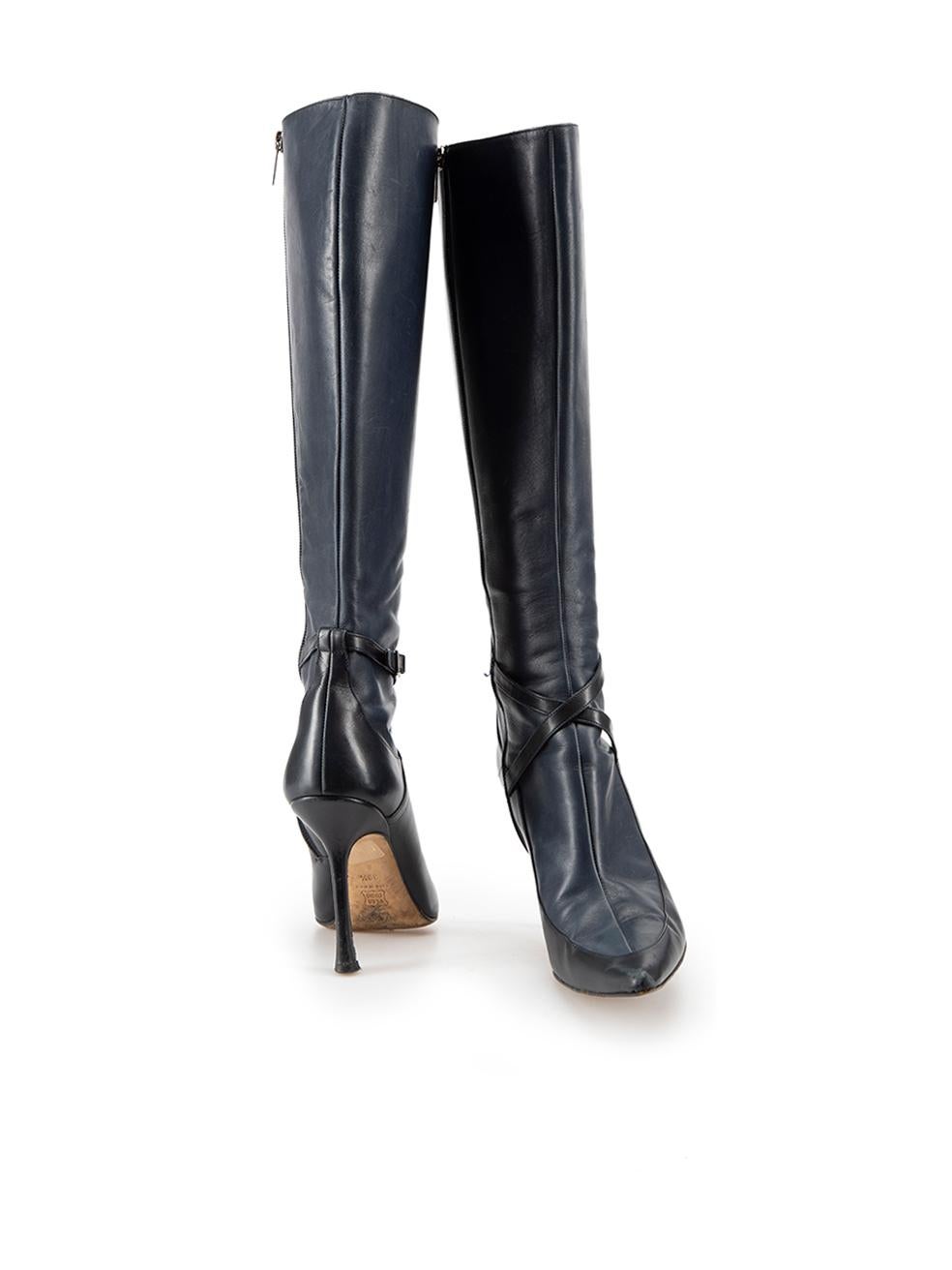 Black Navy Leather Panelled Knee Boots Size IT 39.5