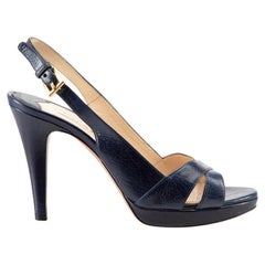 Navy Leather Slingback Heeled Sandals Size IT 38