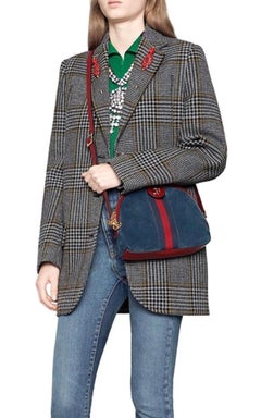 Gucci Navy Leather Suede Ophidia Shoulder Bag