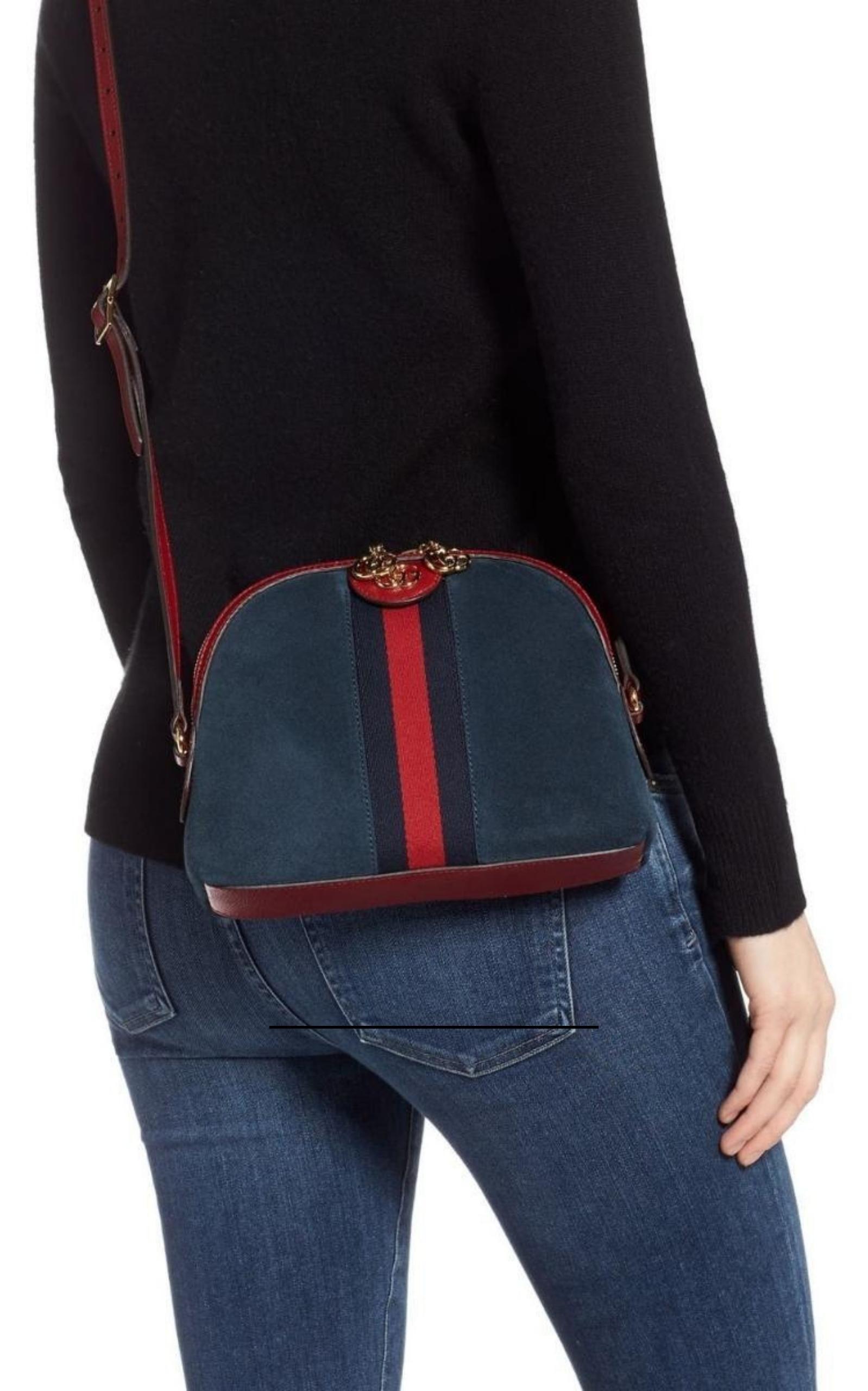 Black Gucci Navy Leather Suede Ophidia Shoulder Bag For Sale