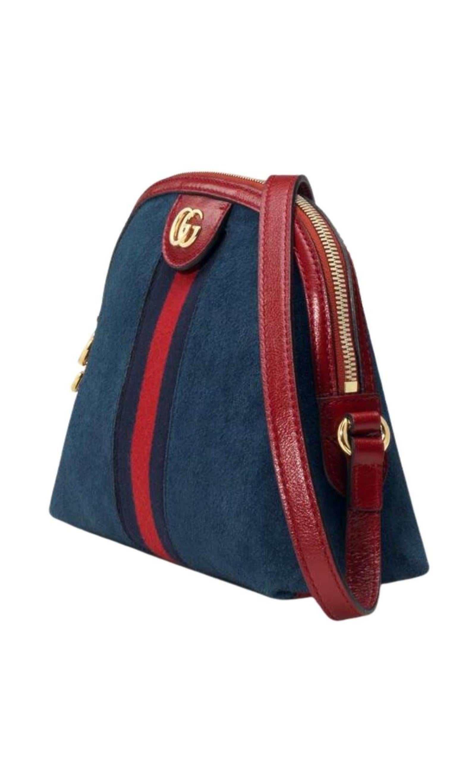 Gucci Navy Leather Suede Ophidia Shoulder Bag For Sale 1