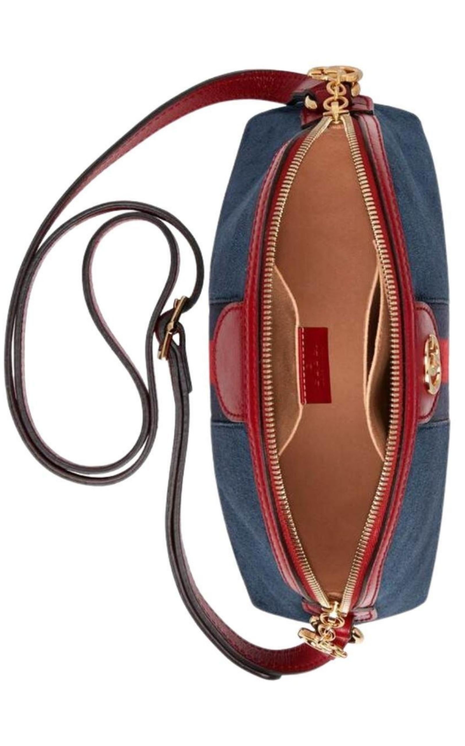 Gucci Navy Leather Suede Ophidia Shoulder Bag For Sale 2