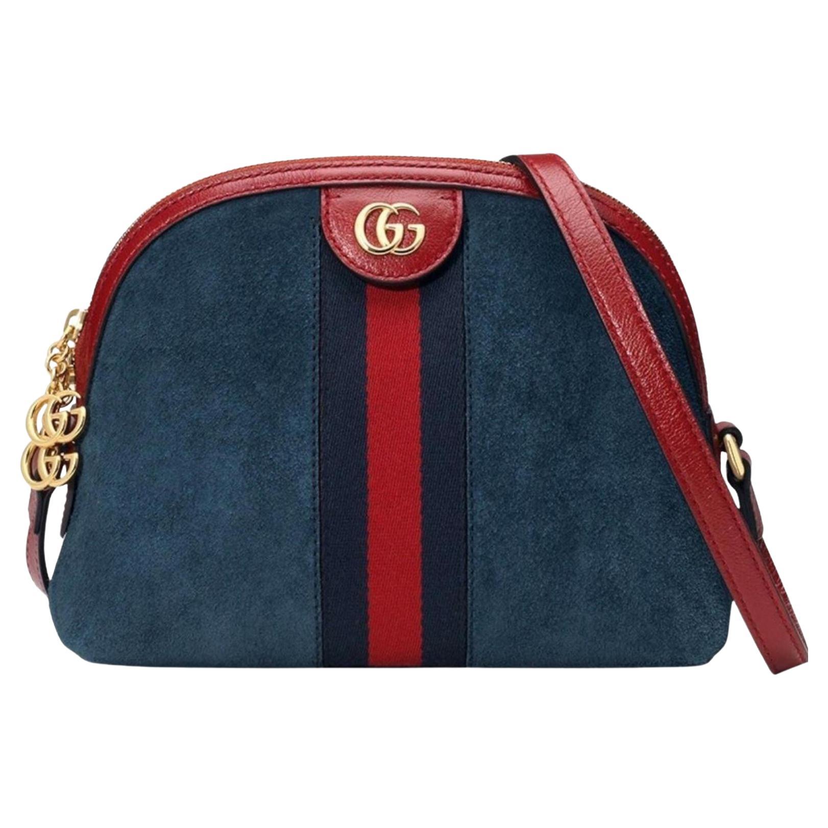 Gucci Navy Leather Suede Ophidia Shoulder Bag For Sale