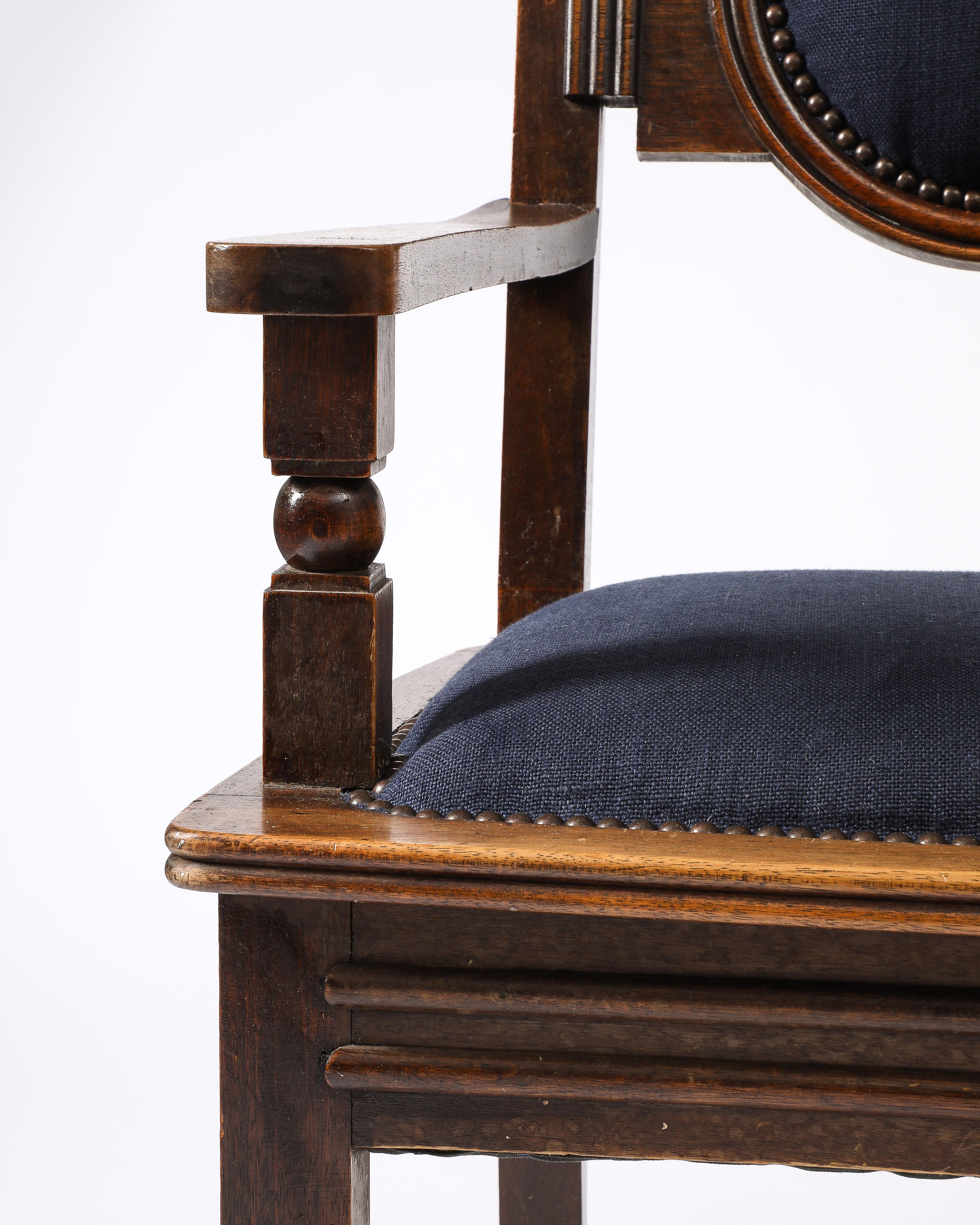 Chaise d'appoint en lin bleu marine d'Etienne Kohlmann, France, vers les années 1940 en vente 3
