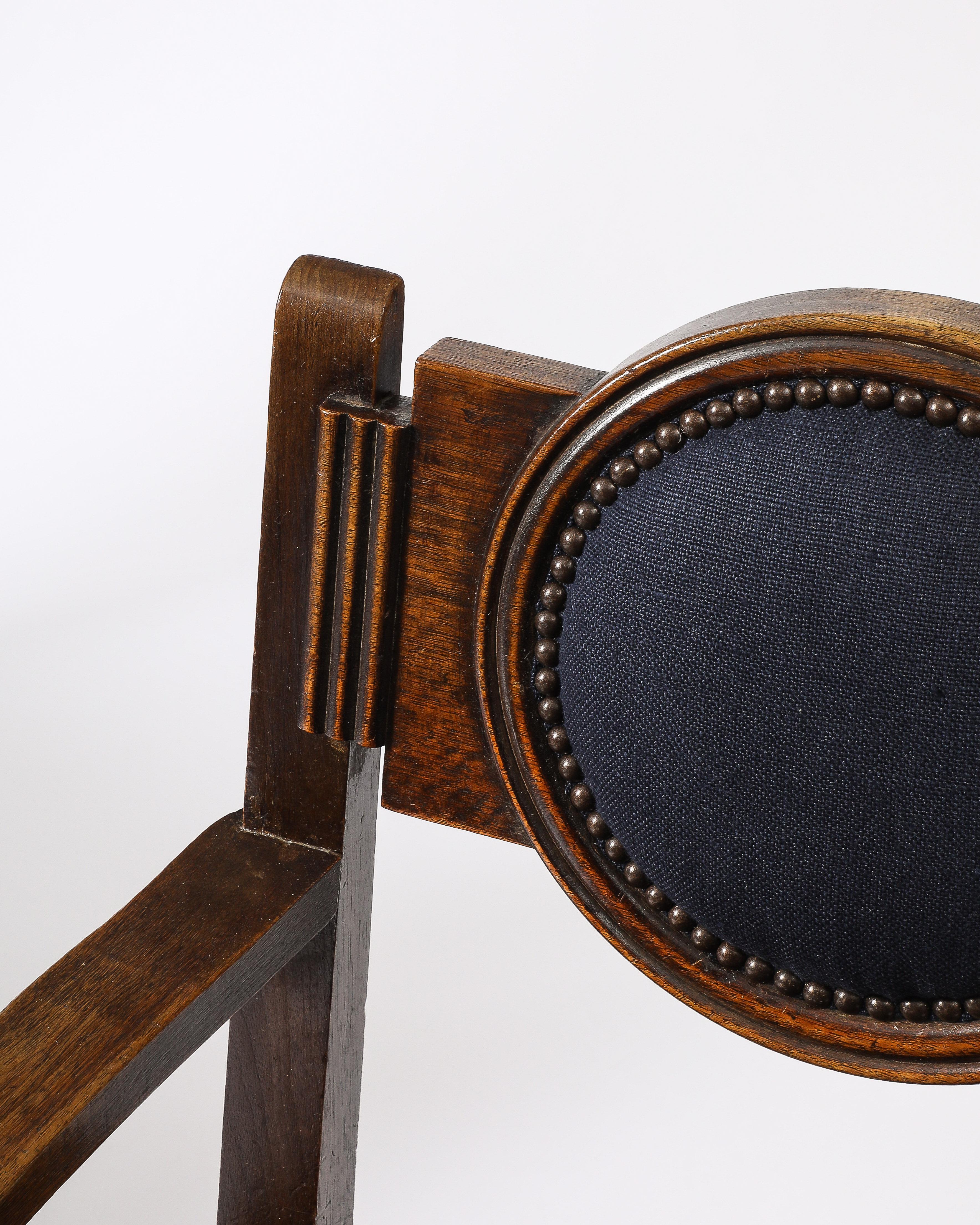 Chaise d'appoint en lin bleu marine d'Etienne Kohlmann, France, vers les années 1940 en vente 4
